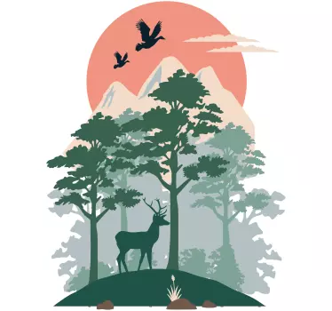 Mountain and forest scene nature wall decal - TenStickers