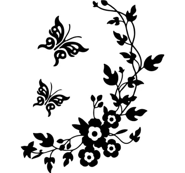 Flowers with swirly branches butterflies flower wall decor - TenStickers