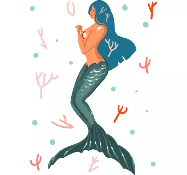 Shower screen sticker mermaid underwater scene - TenStickers