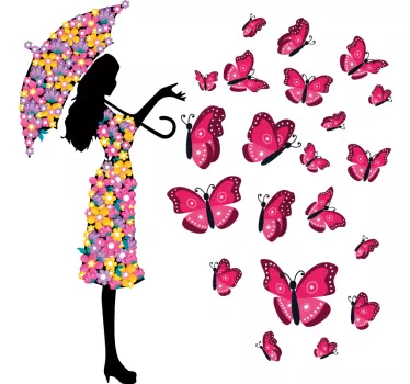 Butterfly wall sticker woman with butterfly umbrella - TenStickers
