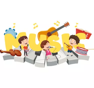 Musical sticker children playing instruments - TenStickers