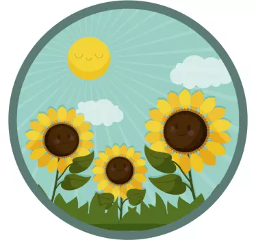Door sticker smiling sunflowers design - TenStickers