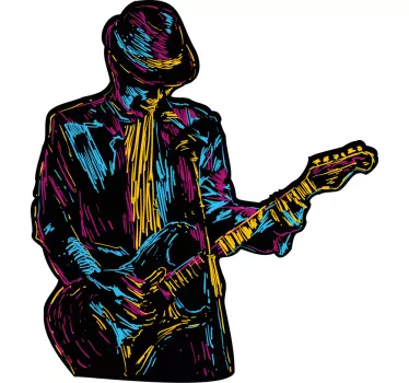 Musical sticker colorful guitarist silhouette - TenStickers
