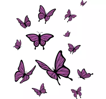 Butterfly wall sticker fluttering purple butterflies - TenStickers