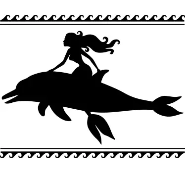 Shower screen sticker mermaid riding dolphin - TenStickers