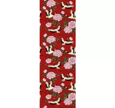 Floral Crane Pattern door sticker - TenStickers