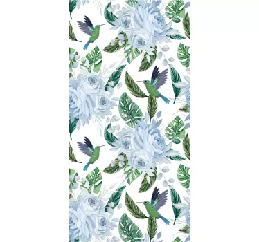 Blue garden flowers with birds fridge decals - TenStickers