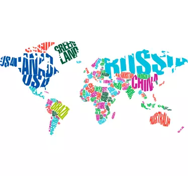 Colourful text world map wall sticker - TenStickers