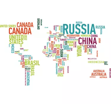Coloured countries world map wall sticker - TenStickers