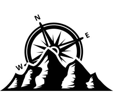Minimal compass design with mountains caravan vinyl decal - TenStickers