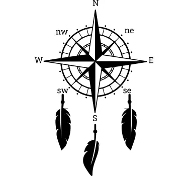 Compass with feathers monocolor design caravan vinyl decal - TenStickers