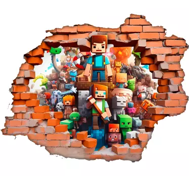 Characters through a hole video game decal - TenStickers