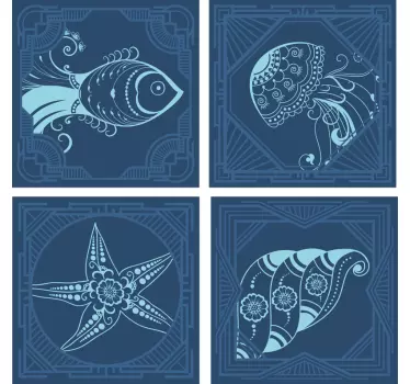sea life drawings tile sticker - TenStickers