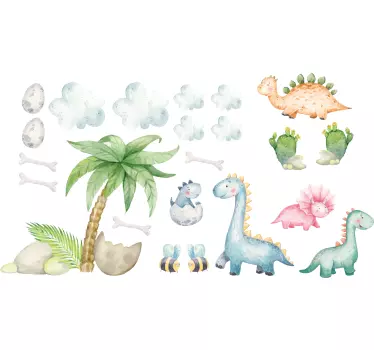 Cute Watercolour Dinosaurs Wall Sticker Children's Room - TenStickers