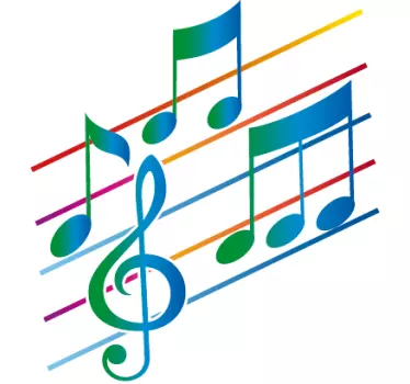 Pentagram with Musical Notes Sticker - TenStickers