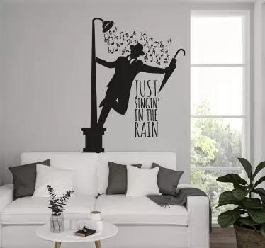 Man with singing in the rain text shower screen sticker - TenStickers