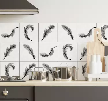 Black Feathers Tile Decor Sticker - TenStickers