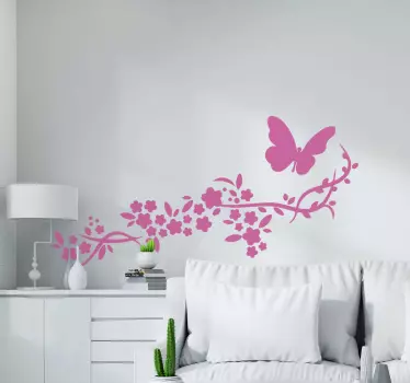 Butterfly and  flower wall decal - TenStickers
