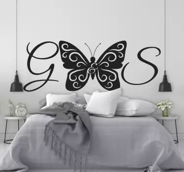 Butterfly wall sticker beautiful butterfly initials design - TenStickers