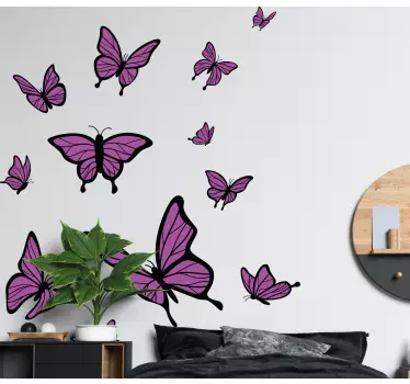 Butterfly wall sticker fluttering purple butterflies - TenStickers