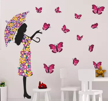 Butterfly wall sticker woman with butterfly umbrella - TenStickers