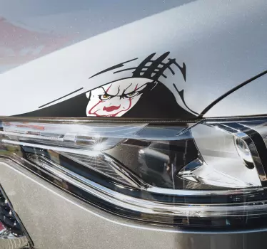 Creepy clown face watching car sticker - TenStickers