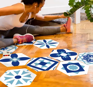 Colored hexagons vinyl sticker floor tile - TenStickers