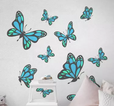 Colorful Butterfly Collection wall decal for living room - TenStickers