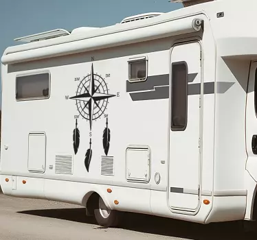 Compass with feathers monocolor design caravan vinyl decal - TenStickers