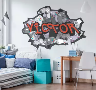Personalised name graffiti for gamers teenager's room wall decal - TenStickers