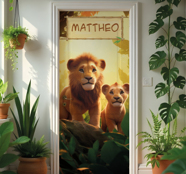 Door sticker personalized lion door sticker - TenStickers