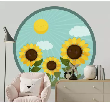 Door sticker smiling sunflowers design - TenStickers