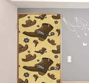 Door sticker western cowboy boots design - TenStickers