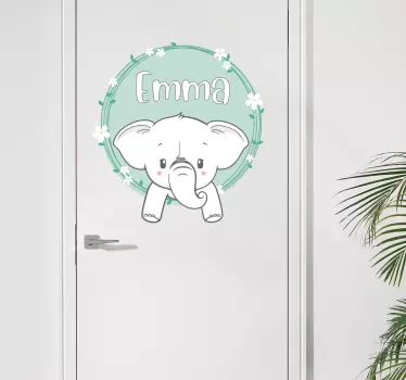 Elephant with name glass door sticker - TenStickers