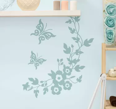 Flowers with swirly branches butterflies flower wall decor - TenStickers