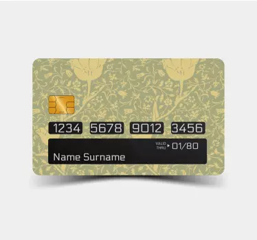 Gold and green sublte floral pattern bank card sticker - TenStickers