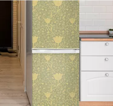 Gold and green subtle floral pattern fridge decal - TenStickers