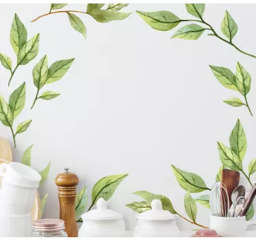 Green leaf circle kitchen stickers - TenStickers