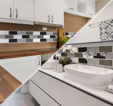 Kitchen wall sticker grey tones tiles - TenStickers