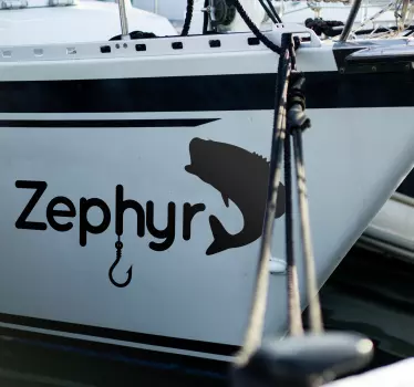 Hook and fish personalised name nautical design decal - TenStickers