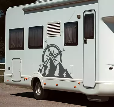 Minimal compass design with mountains caravan vinyl decal - TenStickers