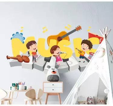 Musical sticker children playing instruments - TenStickers