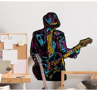 Musical sticker colorful guitarist silhouette - TenStickers