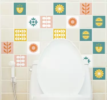 Norwegian floral pattern bathroom tile sticker - TenStickers