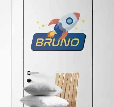 Personalized rocket name glass door sticker - TenStickers