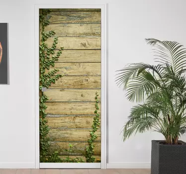 Plant on the wood 3D door sticker - TenStickers