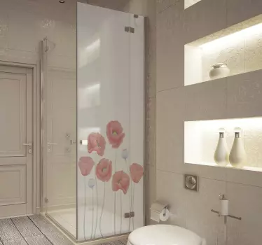 Shower screen of poppies window decal - TenStickers