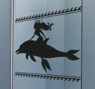 Shower screen sticker mermaid riding dolphin - TenStickers