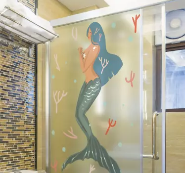 Shower screen sticker mermaid underwater scene - TenStickers