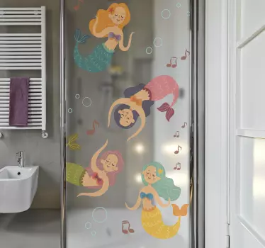 Shower screen sticker mermaids swimming playfully - TenStickers